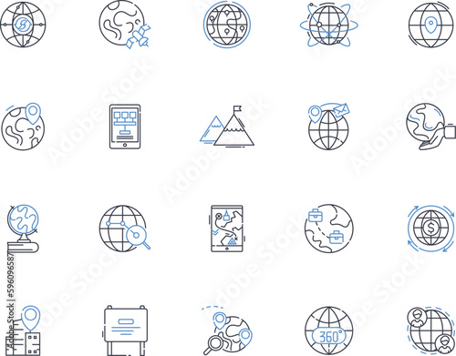 Satellite imagery line icons collection. Aerial, Digital, Geospatial, Mapping, Space-based, Surveillance, Earth vector and linear illustration. Terrain,Analysis,High-resolution outline signs set