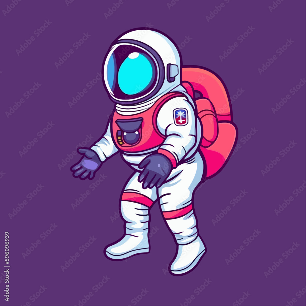Astronaut walking in planet space exploring science technology future cartoon vector illustration