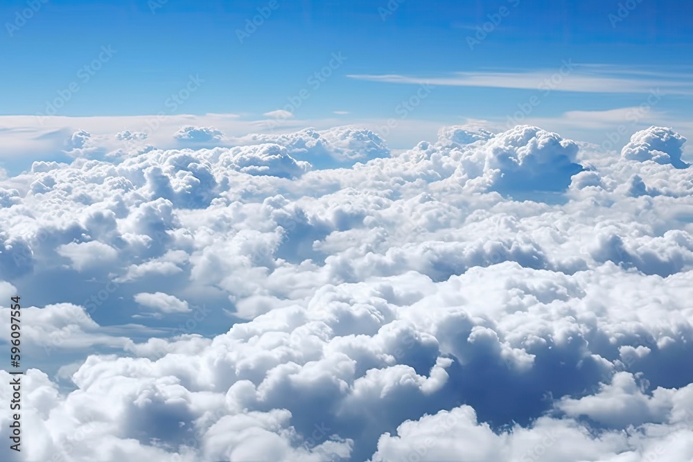 Naklejka premium scenic view of clouds from an airplane window. Generative AI