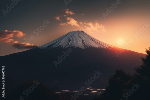 Marvelous sunrise at Mount Fuji, marking the start of a new year and a hopeful new beginning. Abstract natural beauty. Generative AI