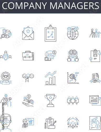 Company managers line icons collection. Business executives, Corporate leaders, Management team, Organization bosses, Company directors, Administrative heads, Executive officers vector and linear