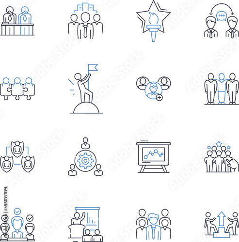 Correspondents line icons collection. eporter, Writer, Journalist, Blogger, Newsman, Broadcaster, Commentator vector and linear illustration. Editor, Newscaster, Columnist outline signs set photo
