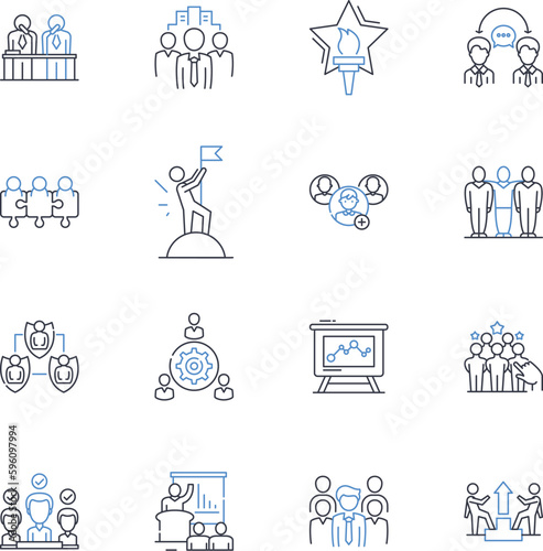 Correspondents line icons collection. eporter, Writer, Journalist, Blogger, Newsman, Broadcaster, Commentator vector and linear illustration. Editor, Newscaster, Columnist outline signs set