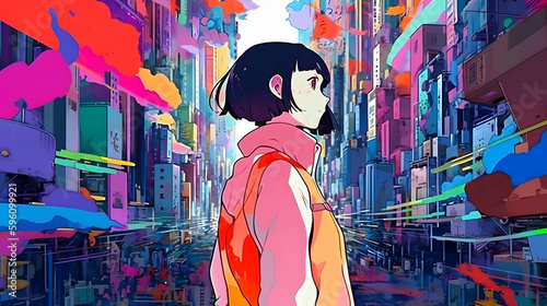 Futuristic Anime Girl in an Asian Metropolis © Demencial Studies
