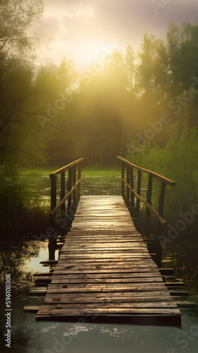 wooden bridge over lake © Demencial Studies