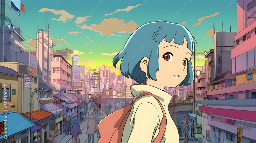 Futuristic Anime Girl in an Asian Metropolis Futuristic Anime Girl in an Asian Metropolis