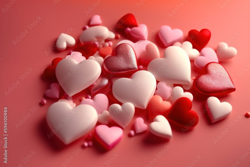 Valentine's day. Mother's day. Hearts, present, stationery. Generative AI. 