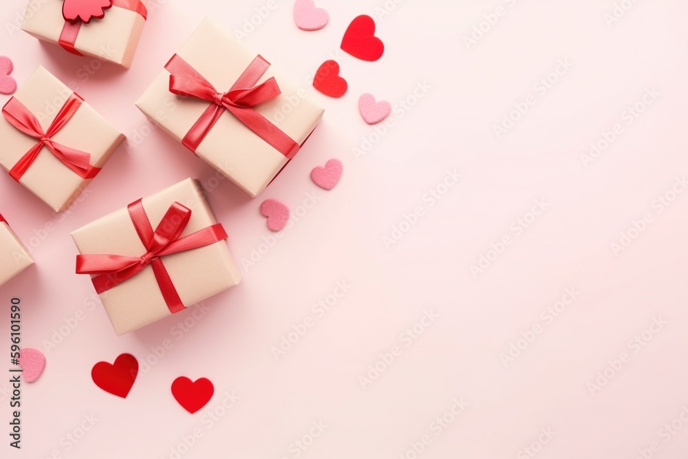 Valentine's day. Mother's day. Hearts, present, stationery. Generative AI. Valentine's day. Mother's day. Hearts, present, stationery. Generative AI.