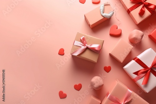 Valentine's day. Mother's day. Hearts, present, stationery. Generative AI. 