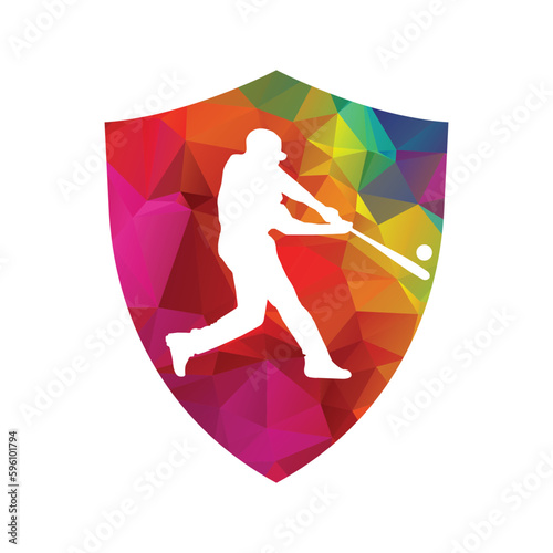 Baseball player icon. Shield club logo Baseball player vector logo.