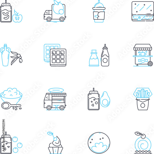 Fit body linear icons set. Strength, Fitness, Flexibility, T, Sculpted, Endurance, Agility line vector and concept signs. Stamina,Health,Wellness outline illustrations