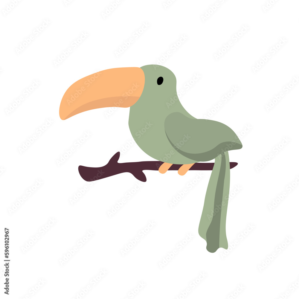 Obraz premium Vector illustration with toucan.Tropical jungle cartoon creatures.Pastel animals background.Cute natural design for fabric, childrens clothing,textiles,wrapping paper.