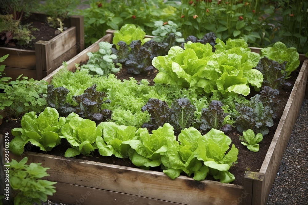 ripe vegetables and green salad grow on beds in the garden ripe vegetables and green salad grow on beds in the garden