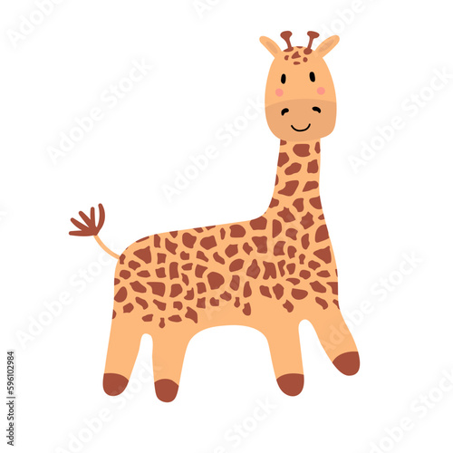 Vector illustration with giraffe.Tropical jungle cartoon creatures.Pastel animals background.Cute natural design for fabric  childrens clothing textiles wrapping paper.