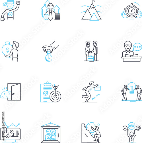 Creative innovation linear icons set. Imaginative, Innovative, Original, Productive, Progressive, Visionary, Experimental line vector and concept signs. Futuristic,Inspiring,Inventive outline