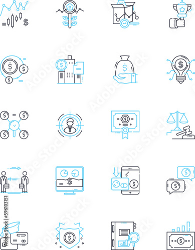 Fiscal venture linear icons set. Investment, Profit, Financing, Venture, Capital, Start-up, Equity line vector and concept signs. Growth,ROIs,Fundraising outline illustrations