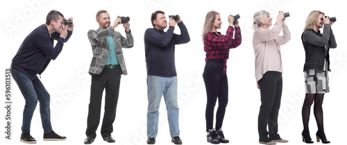 collage of group of photographers in profile isolated