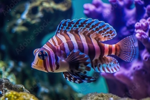 colorful tropical fish swimming in clear blue water. Generative AI