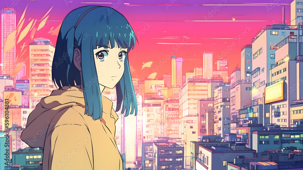 Futuristic Anime Girl in an Asian Metropolis Futuristic Anime Girl in an Asian Metropolis