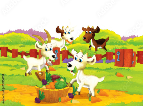 Cartoon farm scene with animal goat having fun on white background - illustration for children artistic style painting © honeyflavour