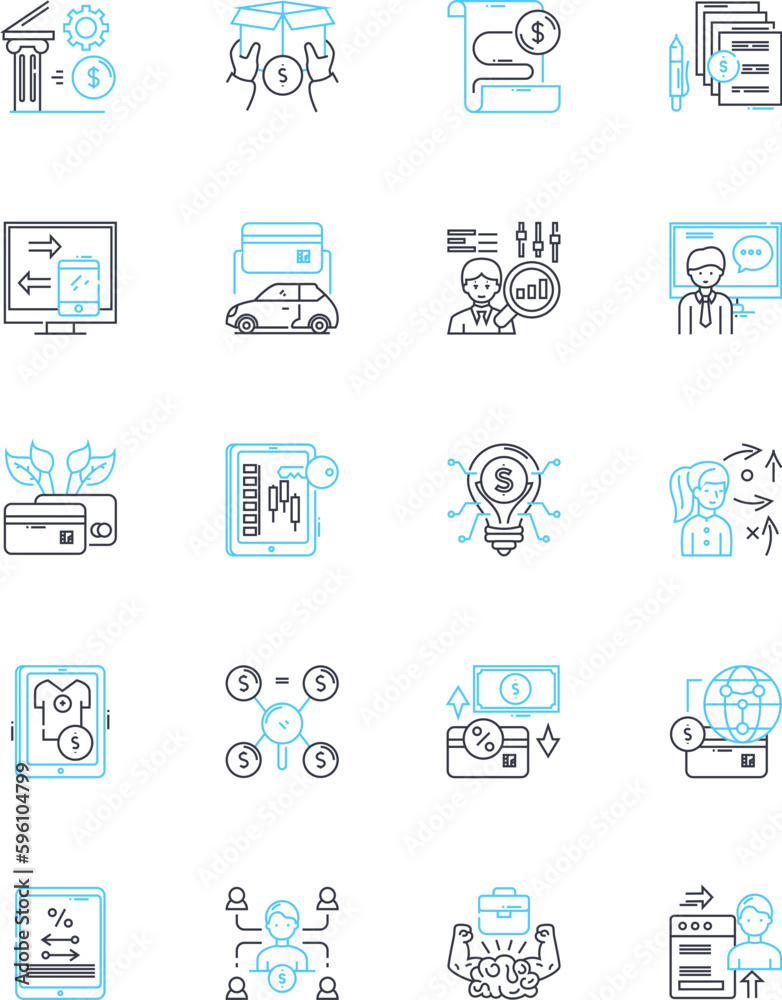 Investment concept linear icons set. Portfolio, Growth, Risk, Diversify ...