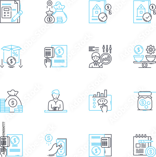 Wealth management plan linear icons set. Investment, Retirement, Financial, Strategy, Portfolio, Savings, Prosperity line vector and concept signs. Planning,Asset,Growth outline illustrations