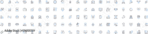 Debt line icons collection. Liability, Arrears, Default, Bill, Loan, Due, Repayment vector and linear illustration. Owing,Mortgage,Red ink outline signs set
