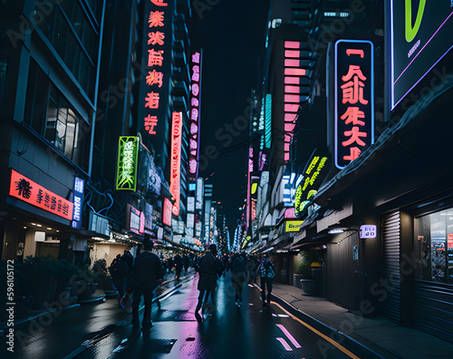 city skyline at night, Tokyo night AI Generative