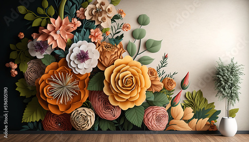 Beautiful floral craft wallpaper. fantasy artwork. Generative AI