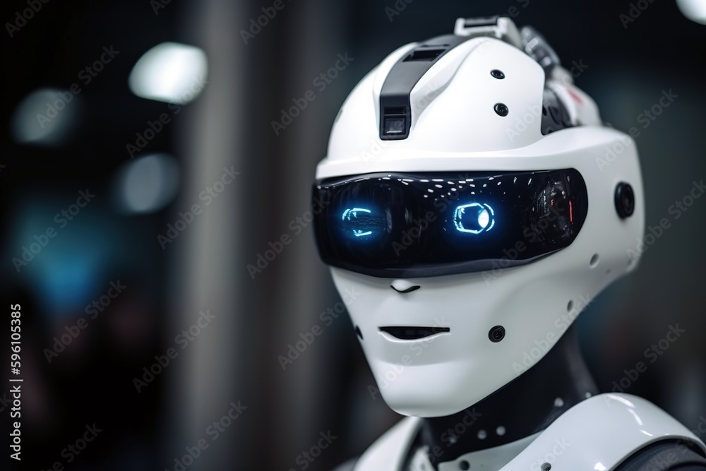 Head shot of modern humanoid robot. Generative AI Head shot of modern humanoid robot. Generative AI