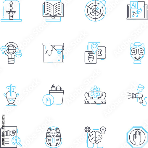Collection linear icons set. Assortment, Array, Selection, Compilation, Set, Grouping, Trove line vector and concept signs. Collage,Conglomeration,Bundle outline illustrations