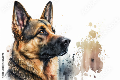 Generative AI. Portrait of a German Shepherd Dog. Watercolor Animal Illustration.