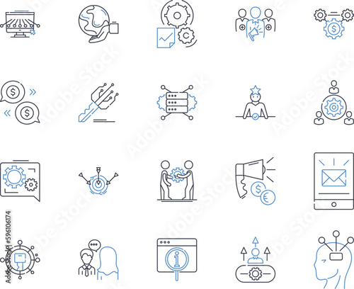 Interactivity line icons collection. Engagement, Participation, Collaboration, Feedback, Responsiveness, Interaction, Communication vector and linear illustration. Involvement,Real-time,Immersive
