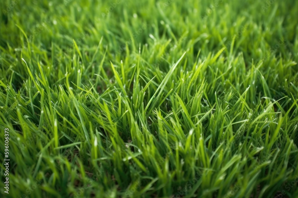 close up view of vibrant green grass blades. Generative AI