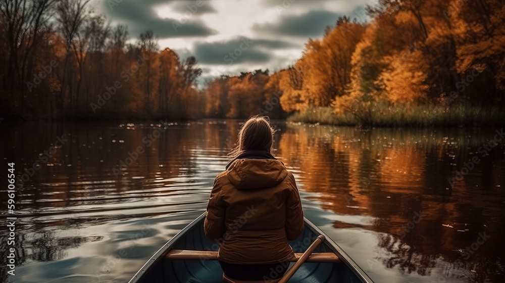 Taking boat ride or canoe around lake. AI generated