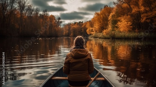 Taking boat ride or canoe around lake. AI generated