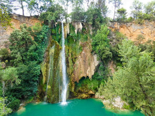 Magnificent landscape of one of the most beautiful waterfalls in France falling from a height of 42 meters in Sillans-la-Cascade in the Var department in Provence in France 