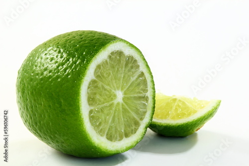 fresh cut lemon lime citrus fruit with cutting in white background