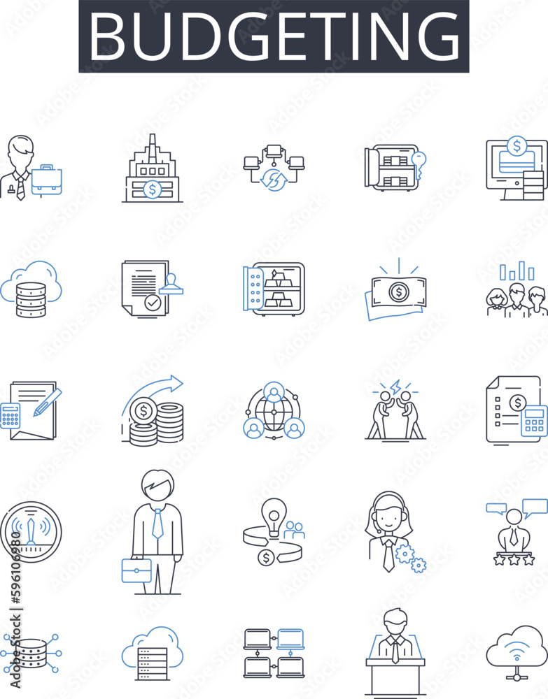 Budgeting line icons collection. Technology, Analytics, Data, Security, Management, Strategy, Digital vector and linear illustration. Innovation,Intelligence,Governance outline signs set Budgeting line icons collection. Technology, Analytics, Data, Security, Management, Strategy, Digital vector and linear illustration. Innovation,Intelligence,Governance outline signs set