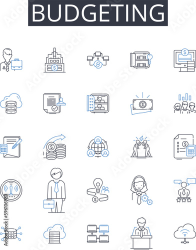 Budgeting line icons collection. Technology, Analytics, Data, Security, Management, Strategy, Digital vector and linear illustration. Innovation,Intelligence,Governance outline signs set