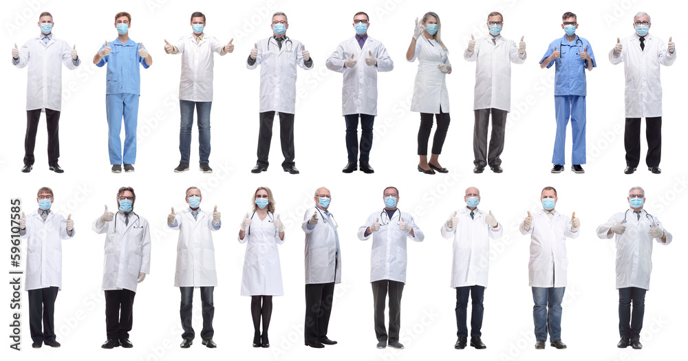 group of doctors in mask isolated on white