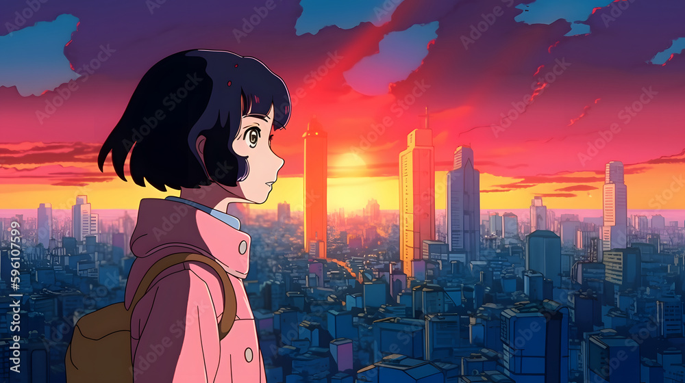 Futuristic Anime Girl in an Asian Metropolis Futuristic Anime Girl in an Asian Metropolis