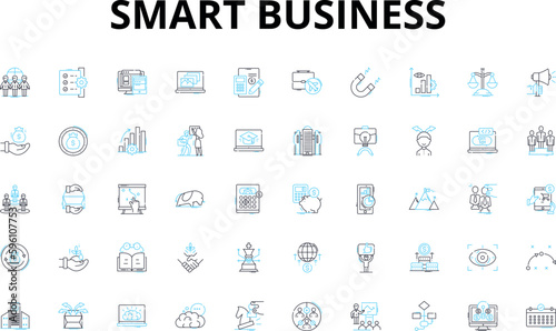 Smart business linear icons set. Innovation, Efficiency, Strategy, Technology, Data, Insight, Agility vector symbols and line concept signs. Automation,Optimization,Profitability illustration