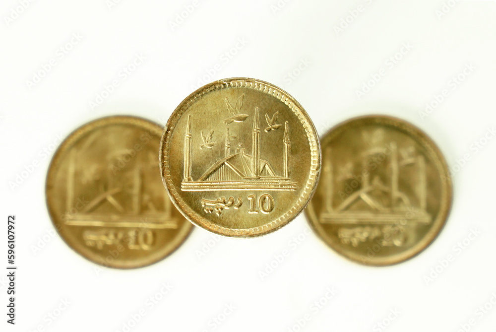 10 (Ten) Rupees Pakistani Coins on a white background 10 (Ten) Rupees Pakistani Coins on a white background