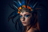 Beautiful woman in glamorous carnival mask. Generative AI
