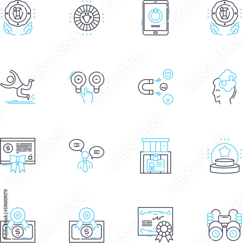 Athletic coaching linear icons set. Motivation, Discipline, Training, Performance, Strategy, Technique, Leadership line vector and concept signs. Conditioning,Nutrition,Goal-setting Generative AI
