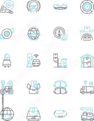 Motorcycles linear icons set. Speed, Thrill, Adventure, Freedom, Power, Riding, Chrome line vector and concept signs. Barber,Cruiser,Tourer outline illustrations Generative AI photo