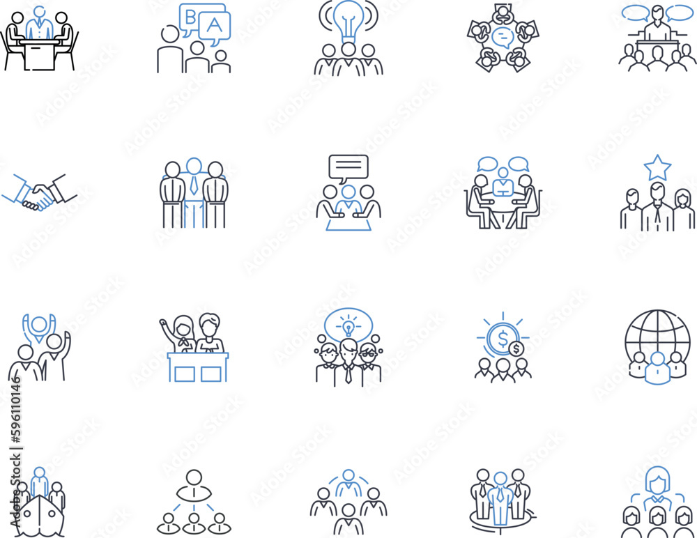 Crew line icons collection. Teamwork, Collaboration, Unity, Bond, Coordination, Synergy, Harmony vector and linear illustration. Companionship,Cohesion,Cooperation outline signs set