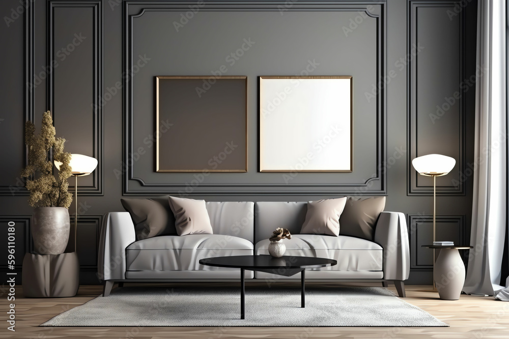Minimalist Living Room with Blank Frames for Wall Art Mockup Minimalist Living Room with Blank Frames for Wall Art Mockup