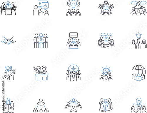 Crew line icons collection. Teamwork, Collaboration, Unity, Bond, Coordination, Synergy, Harmony vector and linear illustration. Companionship,Cohesion,Cooperation outline signs set